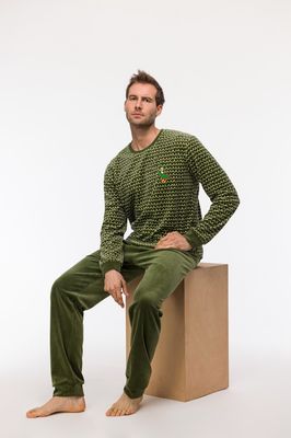 Herenpyjama in zachte velours, Woody, Otis Eend, Groen