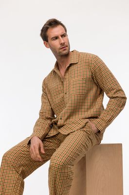 Herenpyjama van flanelkatoen, Woody, Beige / groene ruit