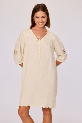 Zomerjurk, Woody, 3/4 mouwen, Crème