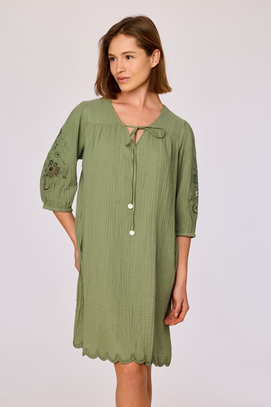 Zomerjurk, Woody, 3/4 mouwen, Kaki groen