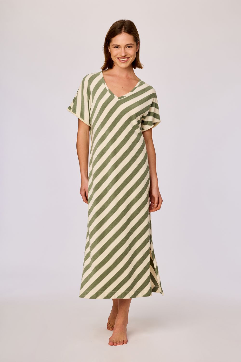 Zomerjurk, Woody, Groen crème gestreept Zomerjurk, Woody, Groen crème gestreept