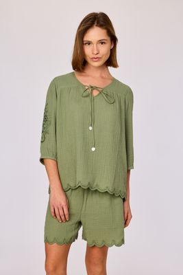 Tweedelige set; 3/4 mouwen en short, Woody, Kaki groen