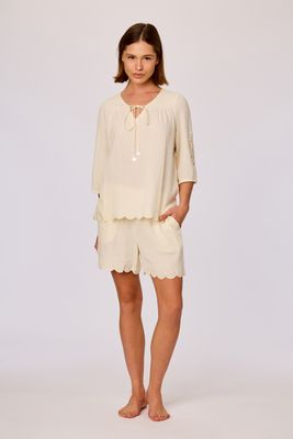 Tweedelige set; 3/4 mouwen en short, Woody, Crème