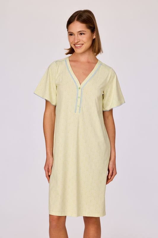 Nachtkleed met korte mouwen, Woody, Schelpjes fris groen