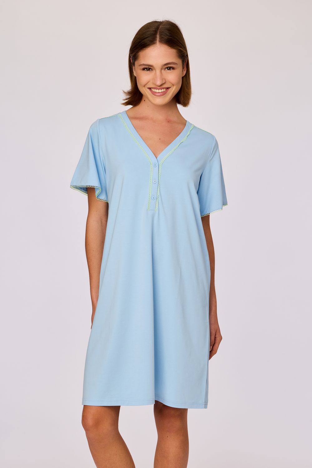 Nachtkleed met korte mouw, Woody, Lichtblauw