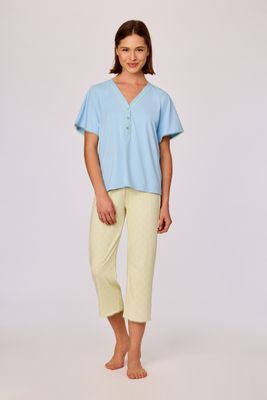 Pyjama; korte mouwen en 7/8 broek, Woody, Blauw groen