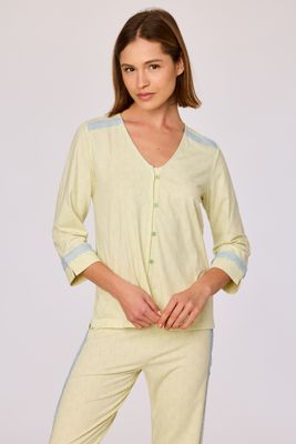 Pyjama; doorknoop, 3/4 mouwen, lange broek, Woody, Groen