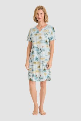 Nachtkleed, Rösch, Lichtblauw / print