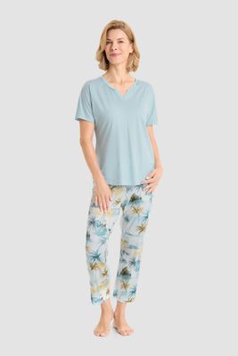 Damespyjama, Rösch, Lichtblauw / print