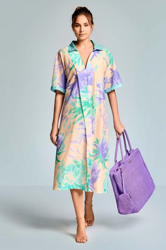 Kaftan, Iconique, Paars/groen geprint