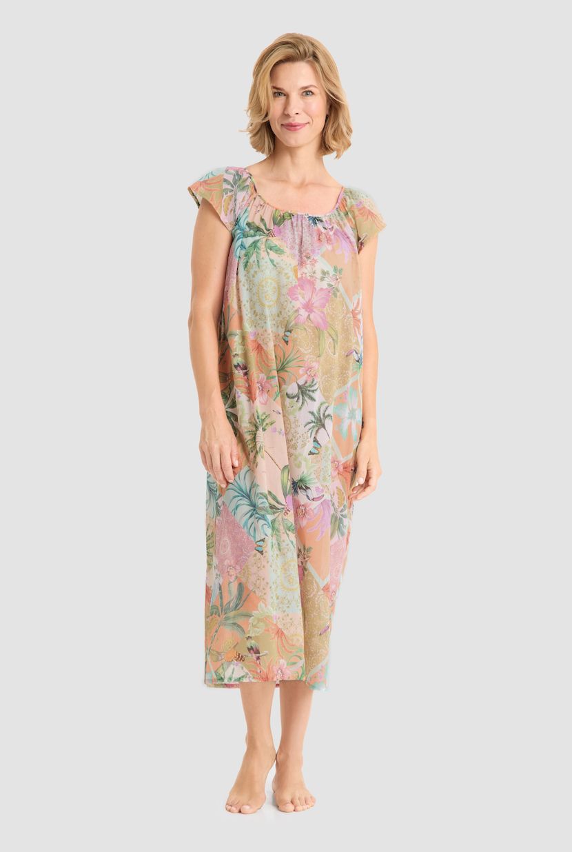Lang nachtkleed in voile, Rösch, Multicolor gebloemd Lang nachtkleed in voile, Rösch, Multicolor gebloemd