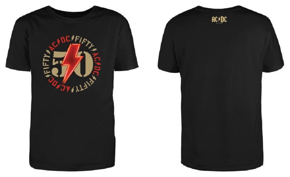 AC/DC T-shirt: 50 Years AC/DC Red Bolt, Size: S