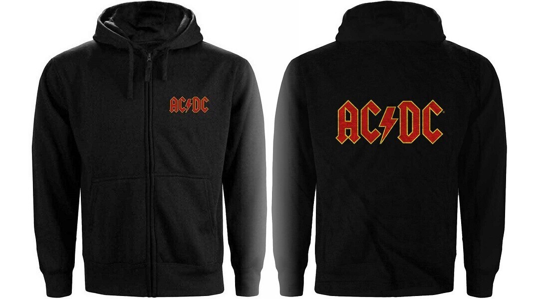 AC/DC Zip Hood: Red Logo, Maat: S
