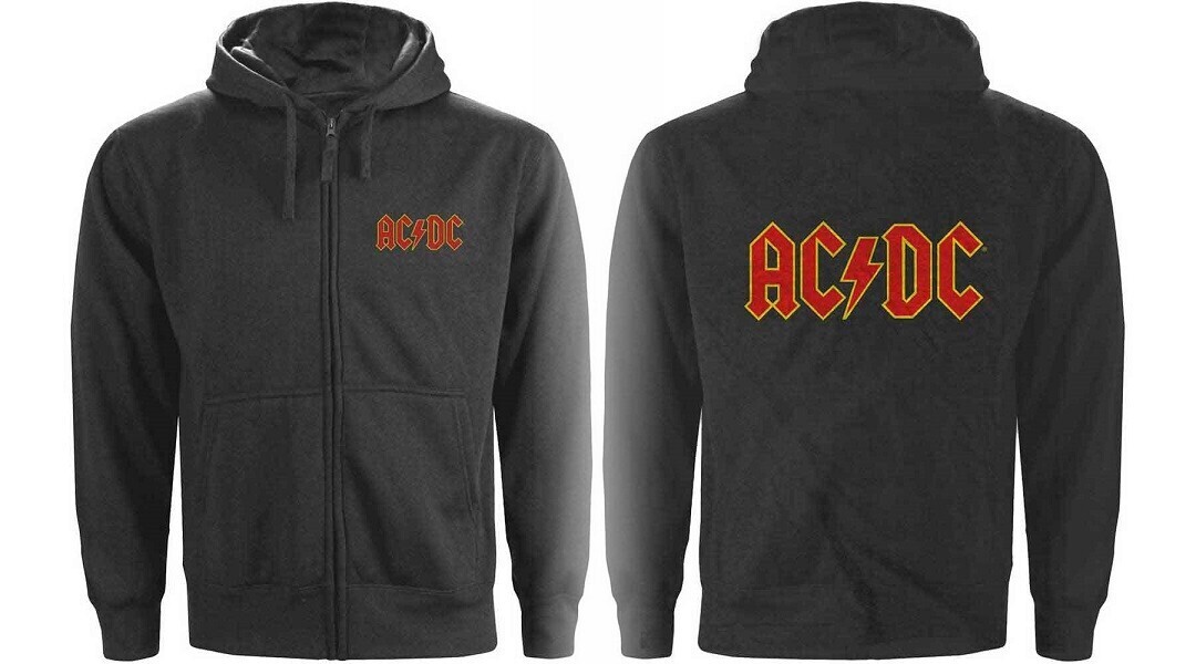 AC/DC Zip Hood: Red Logo, Maat: S