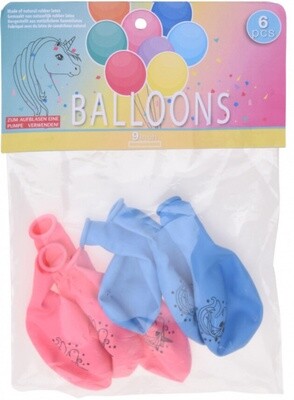 Ballonnen eenhoorn 23 cm latex roze/blauw 6 stuks