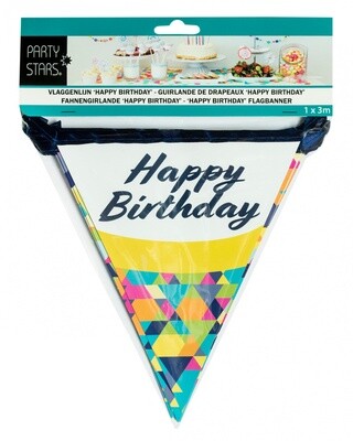 Party Stars vlaggenlijn Happy Birthday 3 m