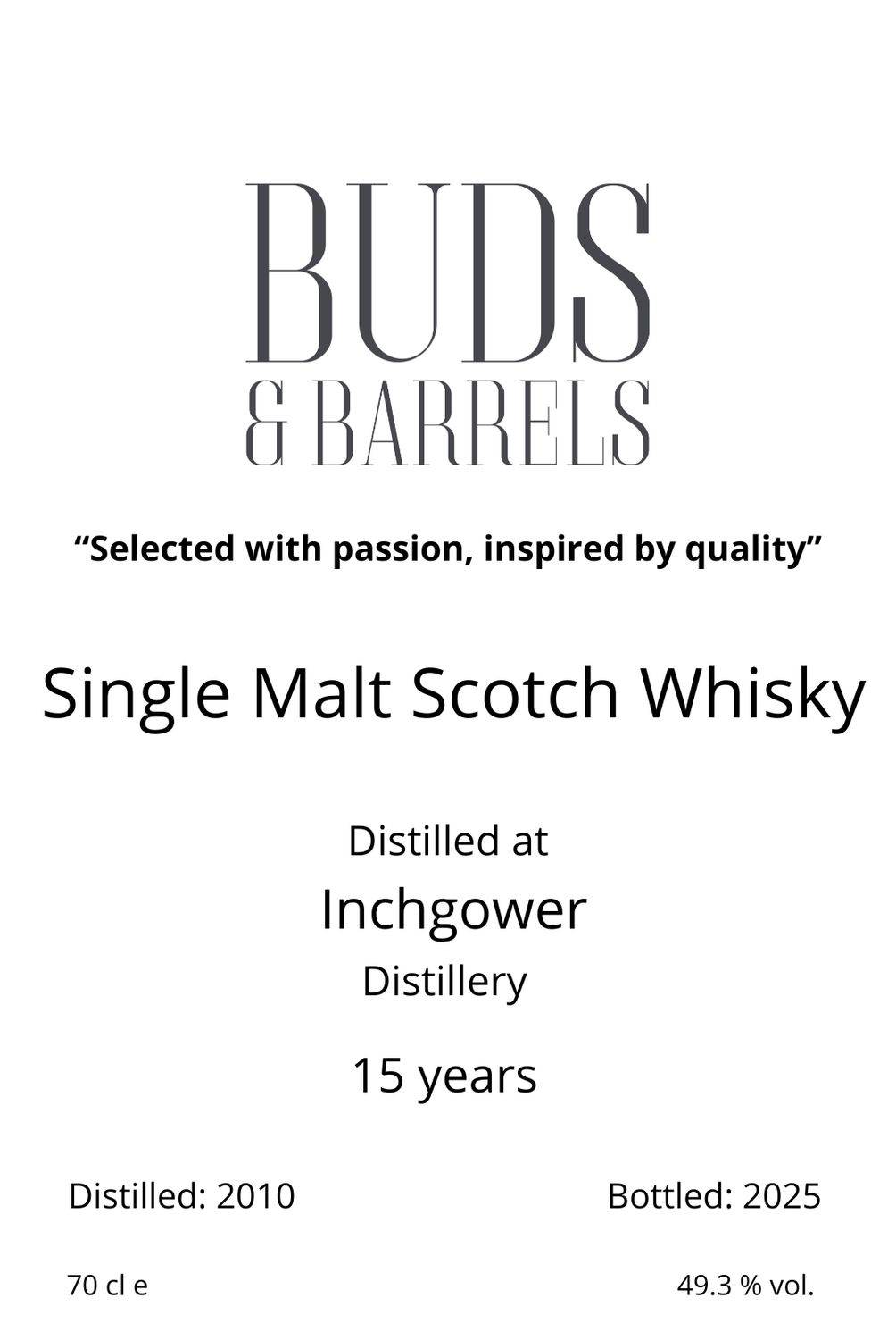 Inchgower 15 y 2010 49,3% Buds and Barrels White label - Port cask