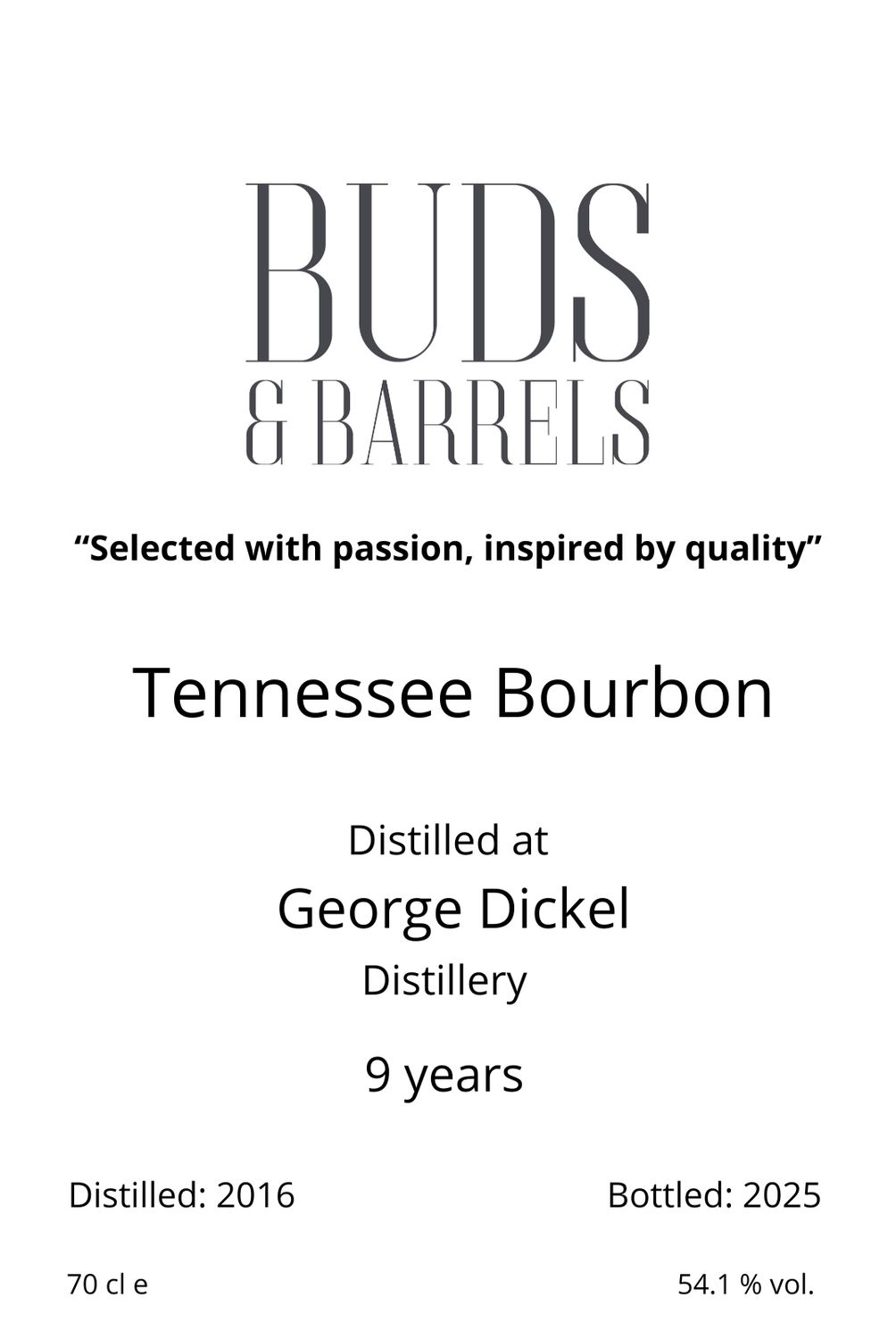 Tennessee Bourbon 2016, 54,1vol% - Buds and Barrels White label