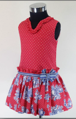 Basmarti Rood kleedje met blauwe bloemen