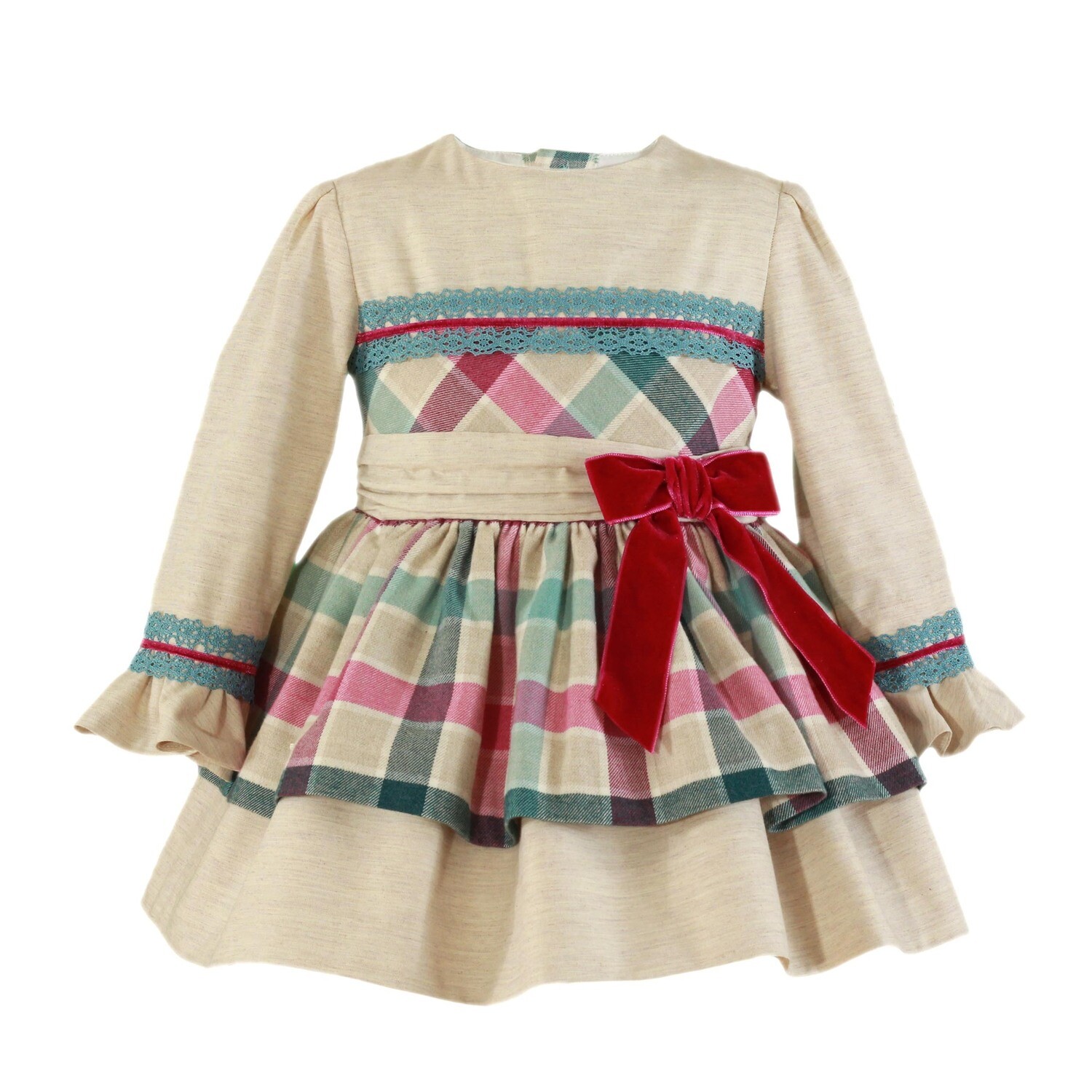 Miranda Beige kleedje met vierkanten
