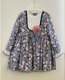 BASMARTI licht blauw kleed met roze bloemen