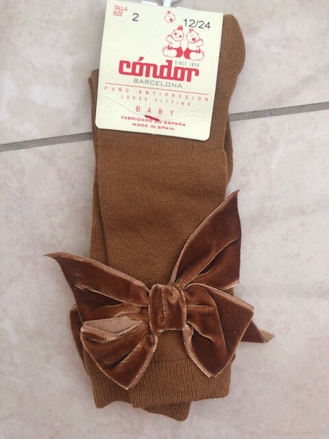 CONDOR kniekous met velvet strik TOFFEE