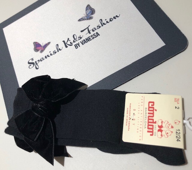 CONDOR kniekous met velvet strik ZWART