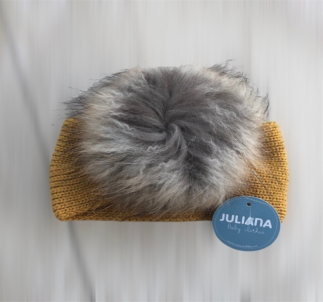 Juliana Haarband met pompon MOSTERD