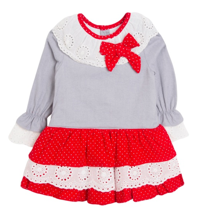 Newness grijs kleed met rood strik