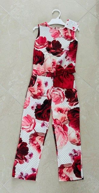 ALBER Combi broek rode bloemen + Strik