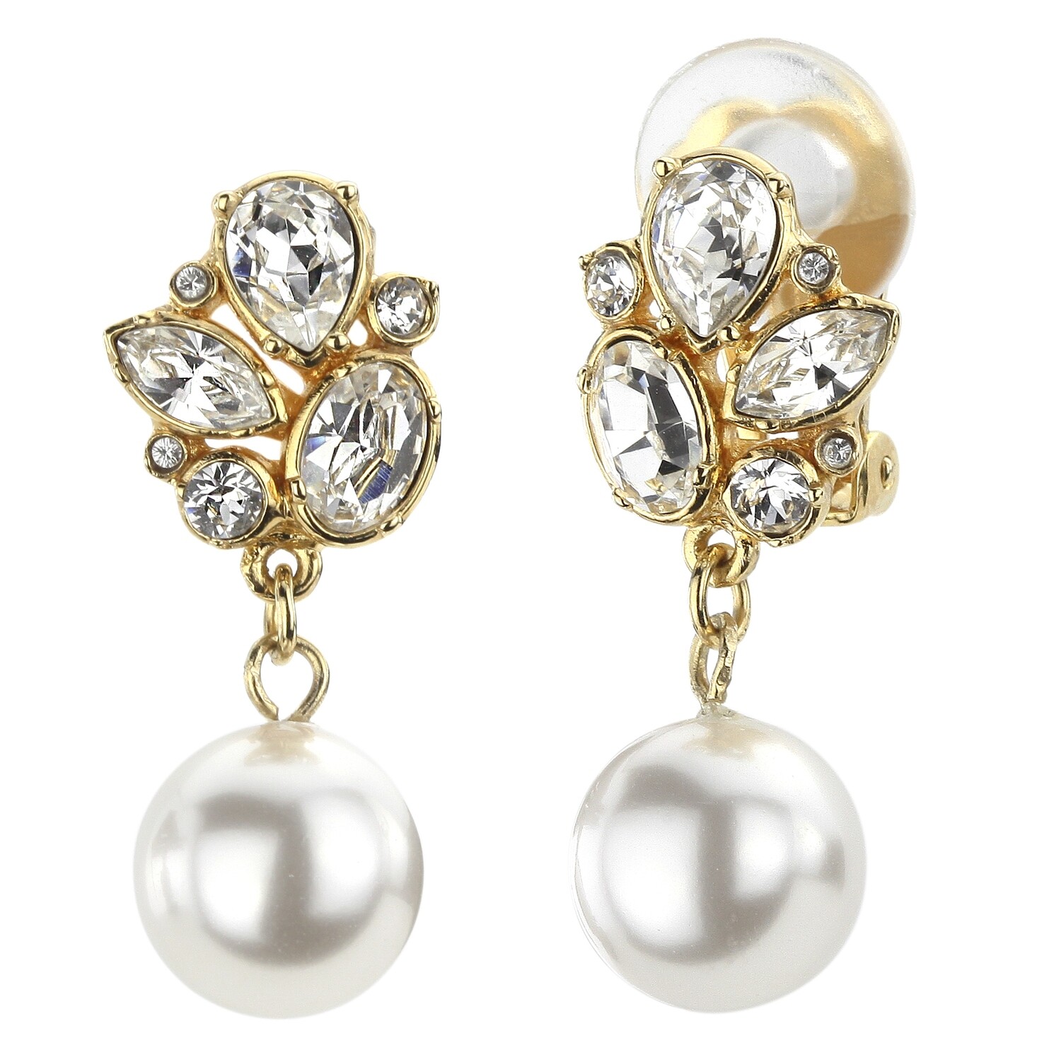 CLIP  PENDANT  GO  WHITE PEARL/CRYSTAL. 10 MM
