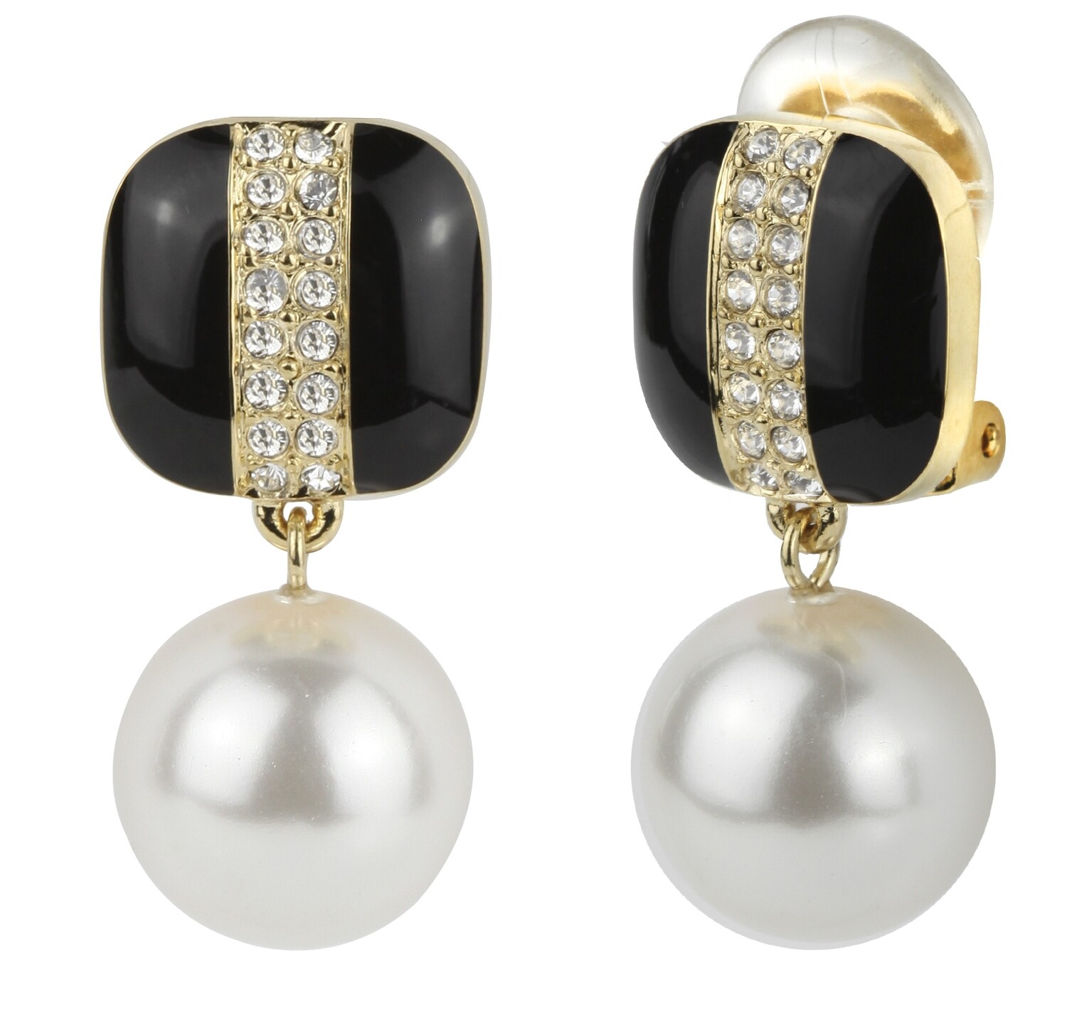 CLIP   GO  BLACK ENAMEL   WHITE PEARL/CRYSTAL. 12 MM