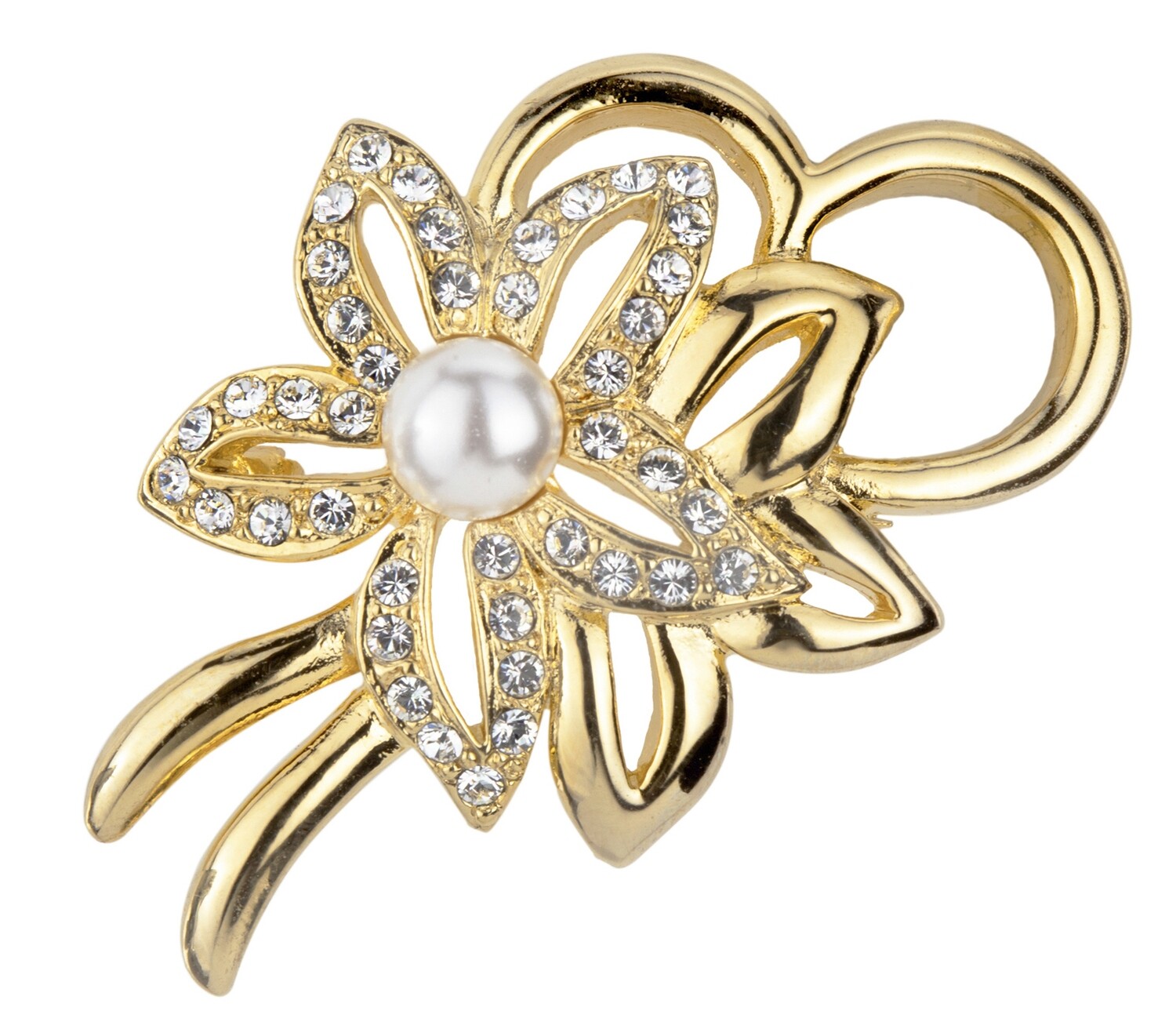 BROOCHE.   GO.  CRYSTAL/§ MM WHITE PEARL