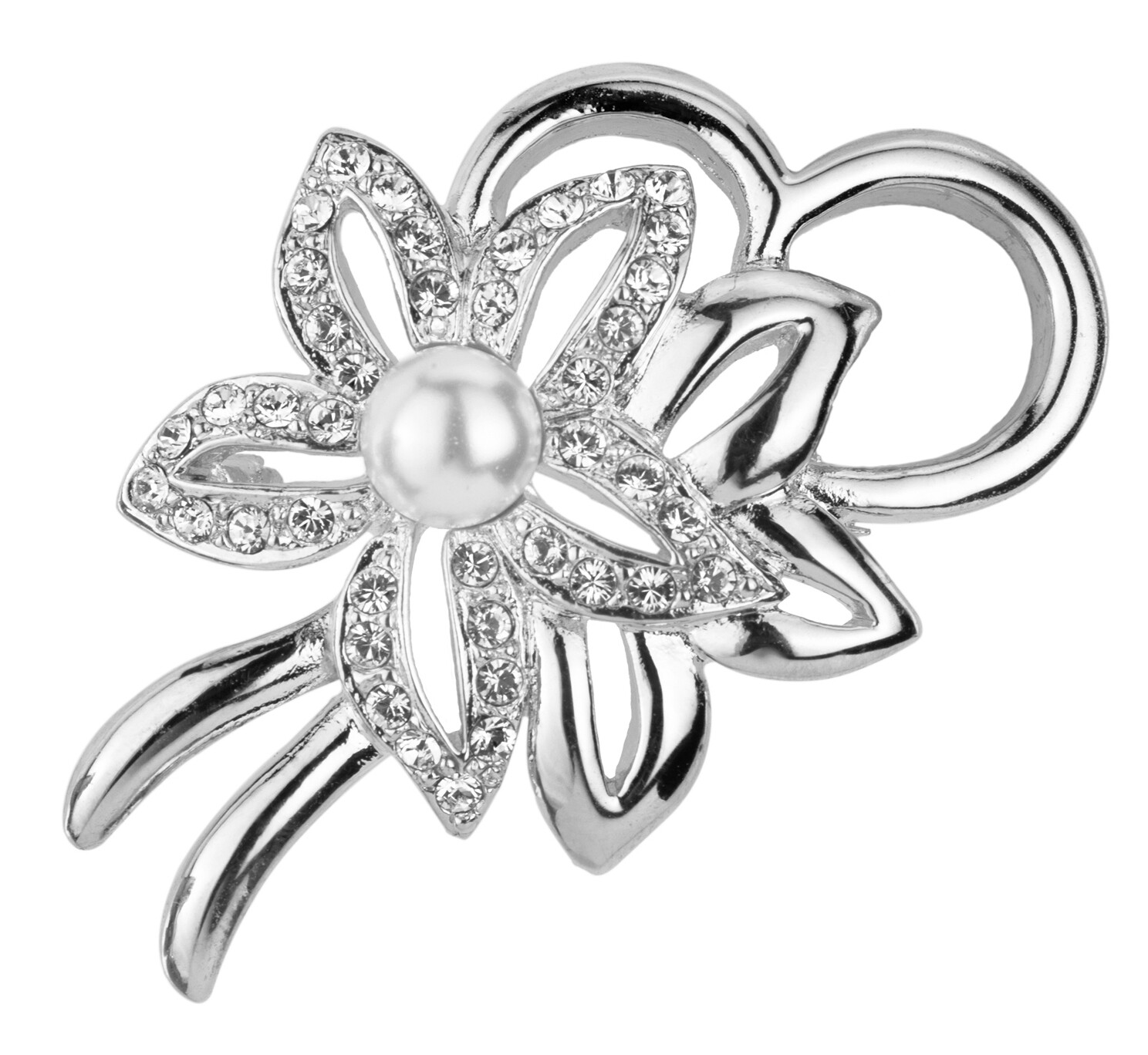BROOCHE.    RH.  CRYSTAL/6 MM WHITE PEARL