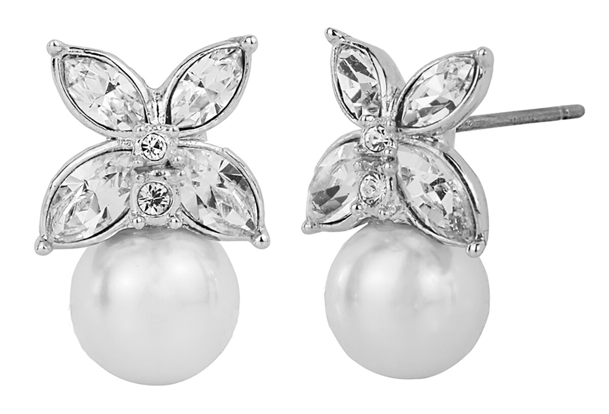 PEARCED EARRINGS.  RH.  CRYSTAL.  8 MM WHITE PEARL