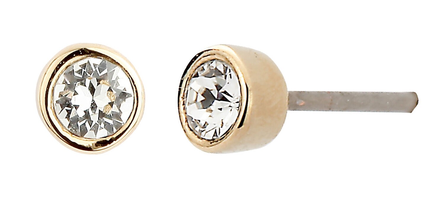 PEARCED EARRINGS.  GO.  CRYSTAL.  3 MM