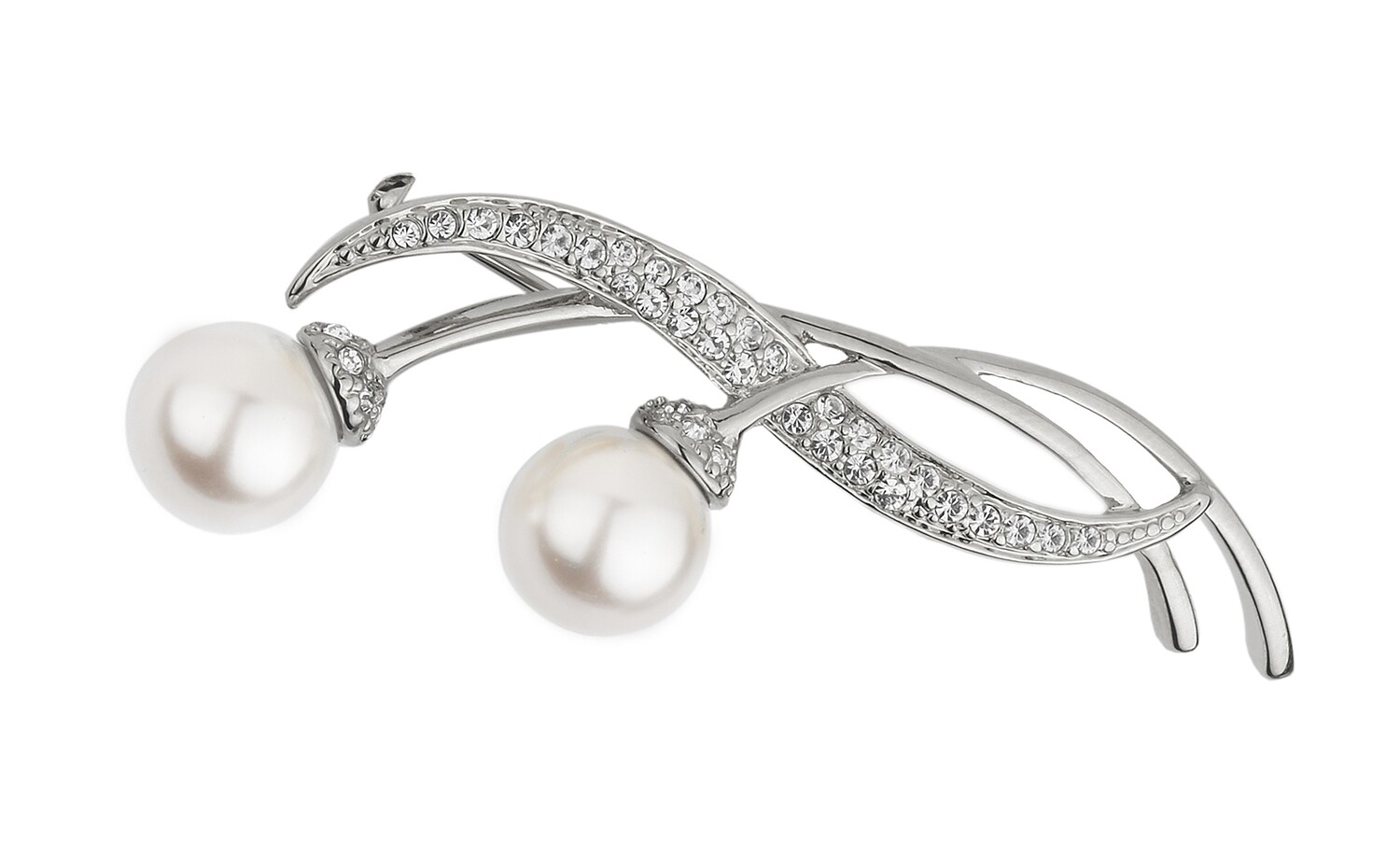 BROOCHE.     RH.   CRYSTAL.    WHITE PEARL 10 MM