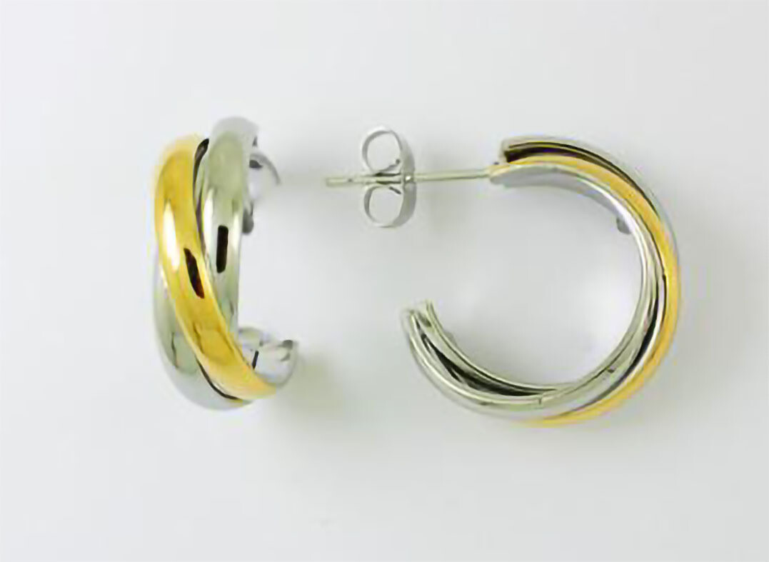 PIERCED HOOPS. CREOLES.  BI-COLOR.   15MM