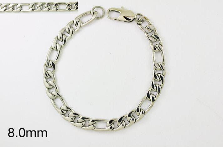 NECKLACE   PLATINA STEEL.   8 MM FIGARO.   55 CM