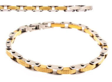 BRACELET.  STEEL.   2-TONE.   21 CM
