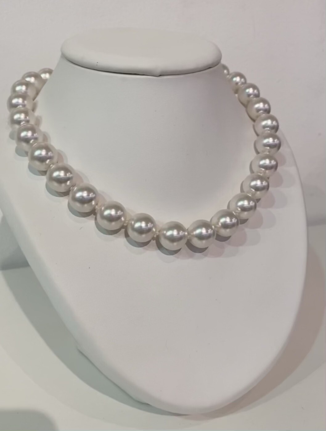 NECKLACE PLATINA 12 MM WHITE PEARL 50 CM
