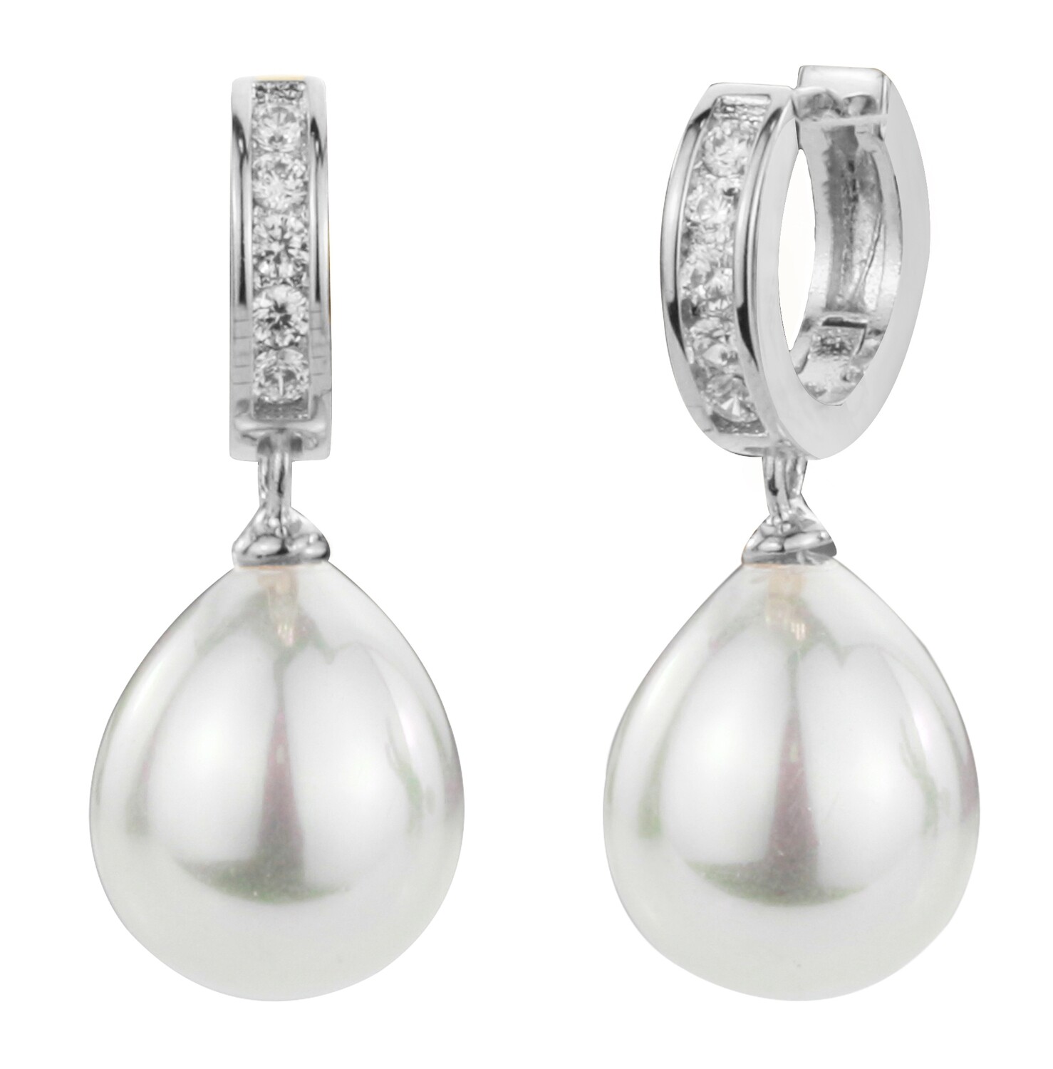 HOOP EARRING. PLAT. WHITE PEARL / CRYSTAL