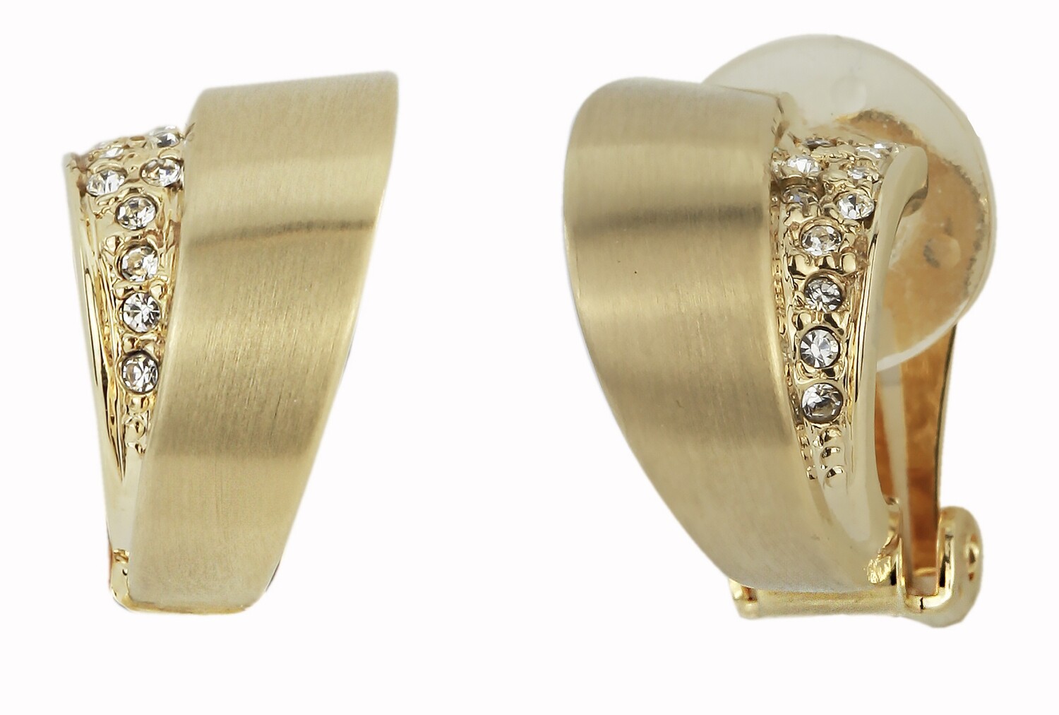 CLIP EARRING GOLD SATIN/CRYTAL