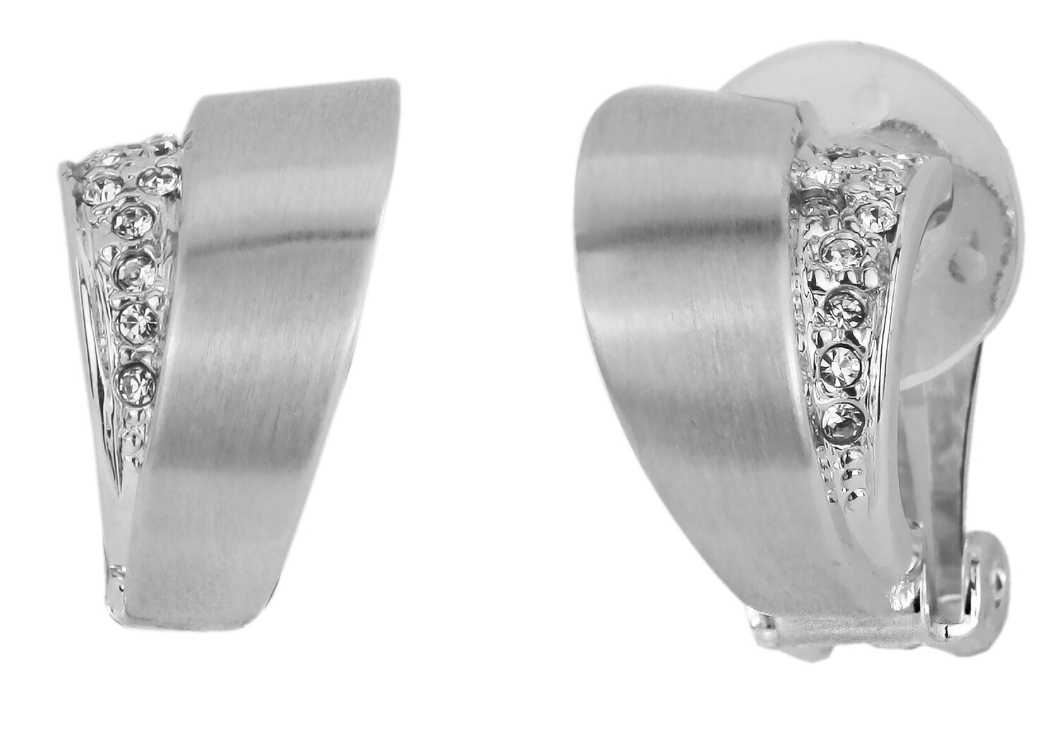 CLIP EARRING PLAT.SATIN/CRYSTAL