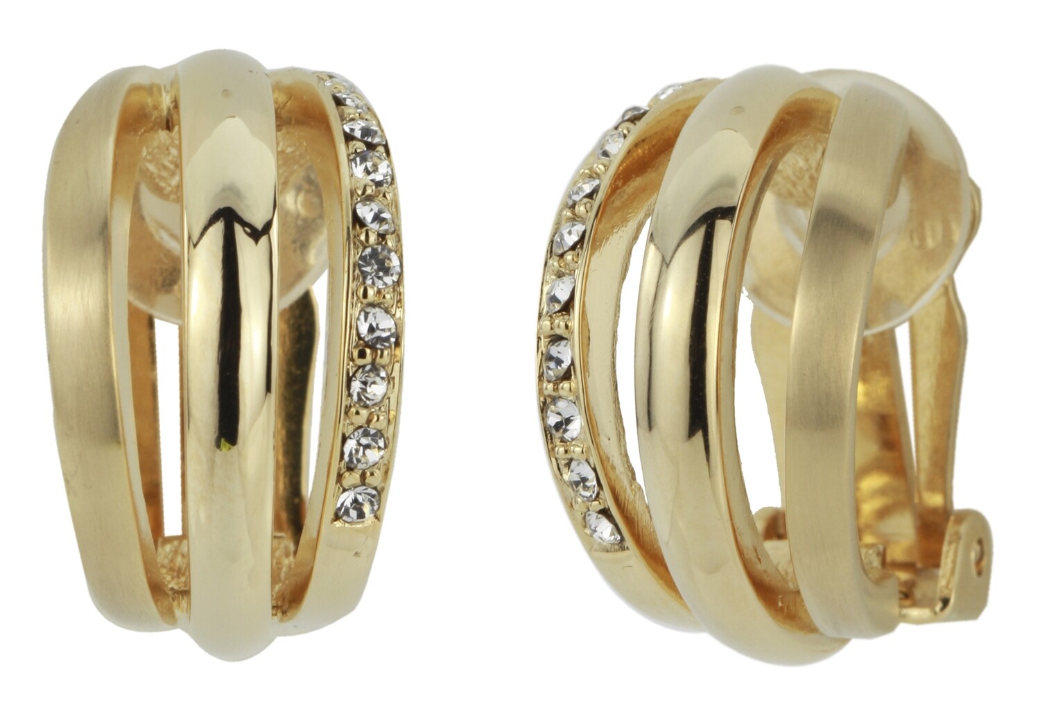 CLIP EARRING GOLD/SATIN.   CRYSTAL
