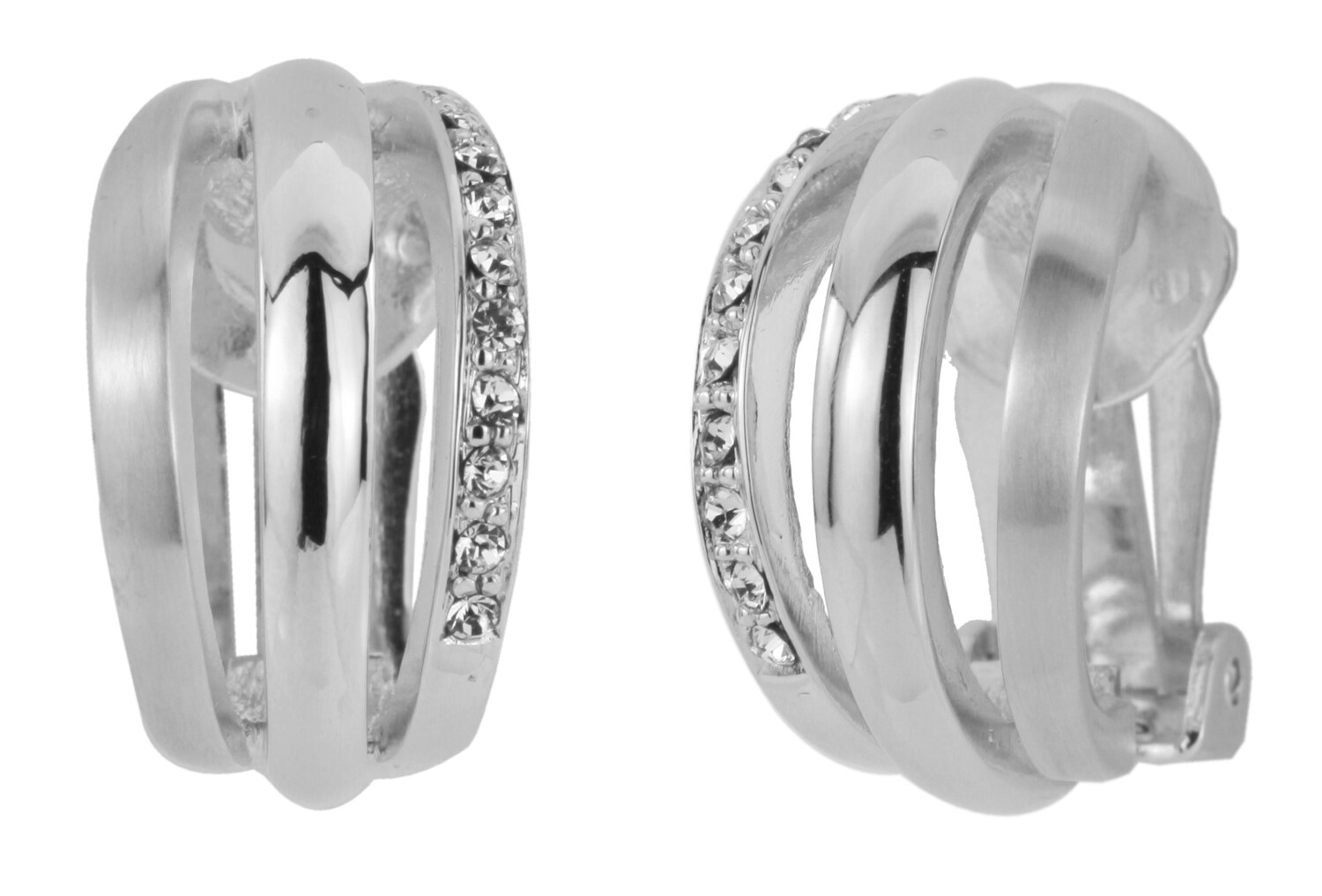 CLIP EARRING  PLAT/SATIN/CRYSTAL
