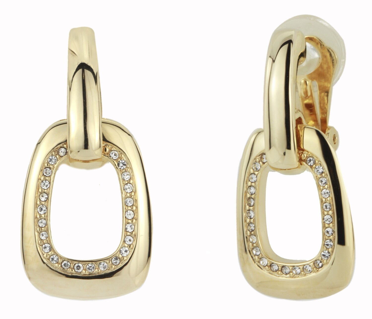 CLIP EARRING GOLD/CRYSTAL PENDANT