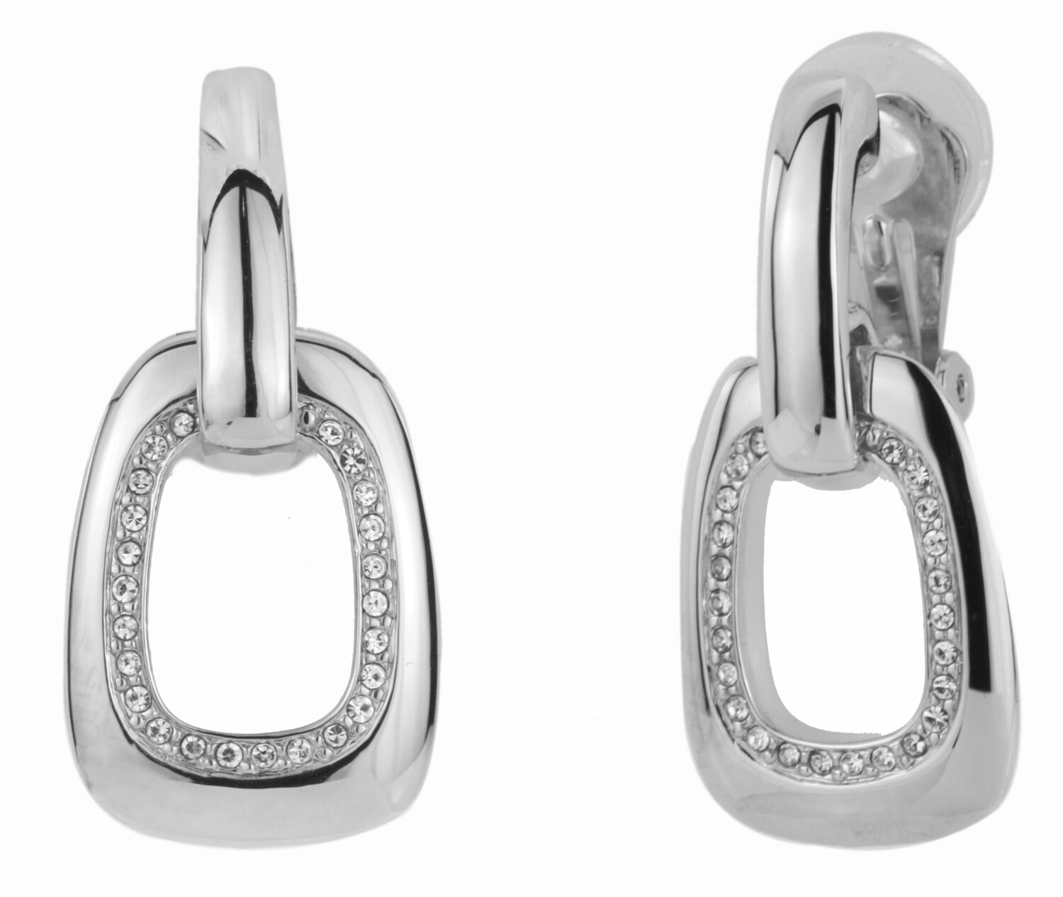 CLIP EARRING. PLAT/CRYSTAL. PENDANT