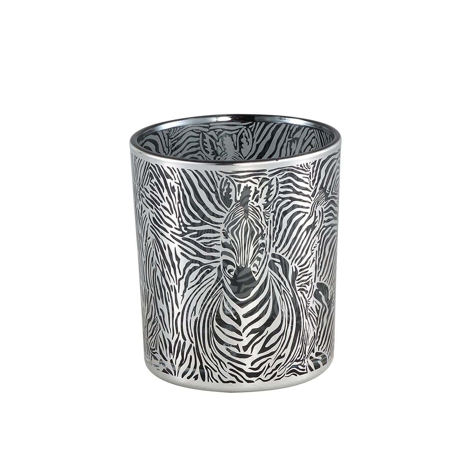 Carrie Black glass tealight zebra print round L