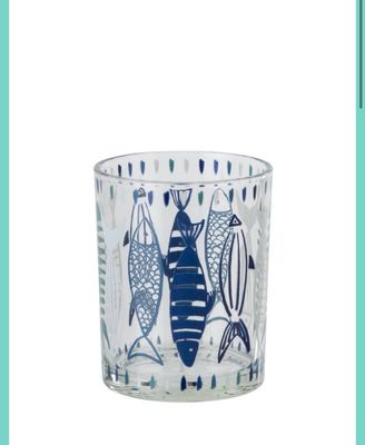 Theelichthouder Vis Glas Wit/Blauw Medium